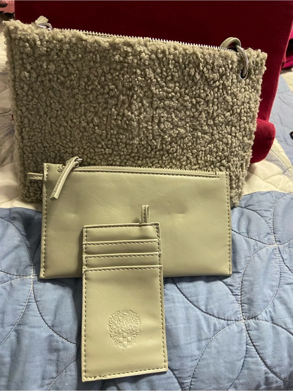 3PC. Set VINCE CAMUTO Slate Grey Slim Teddy Clutch + Wallet + Card Holder